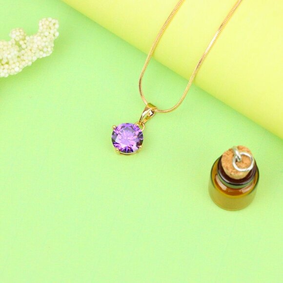 "Shimmering Round Purple Pendant in Gold Plated Brass Setting, XPPT1665 - Picture 11 of 13